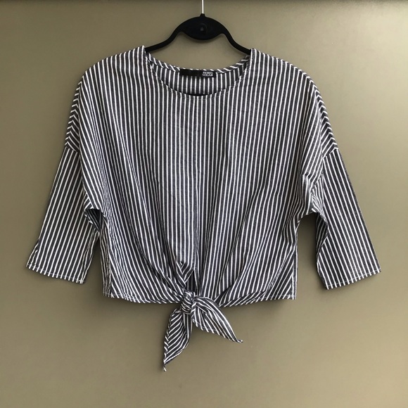 Tops - Tie Front Twill Crop Top